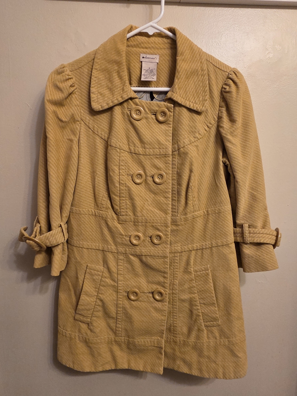 Anthropologie Elevenses Chevron Corduroy Retro Whimsigoth Mustard Pea Coat 6